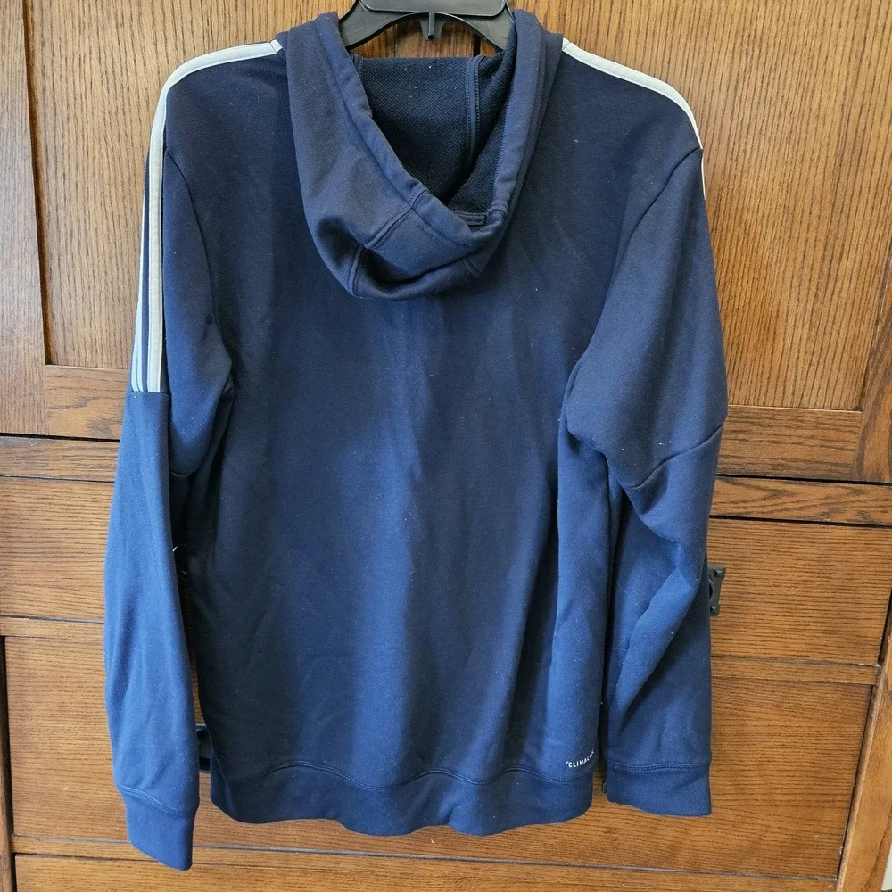 adidas Climalite Men's Blue Full Zip Hooded Hoodie Pockets Logo Size M